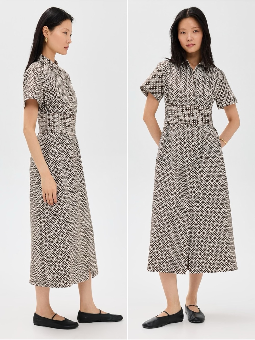 Hill House Home The Carolina Shirt Dress Size S NWT Geometric Print Midi Dress
